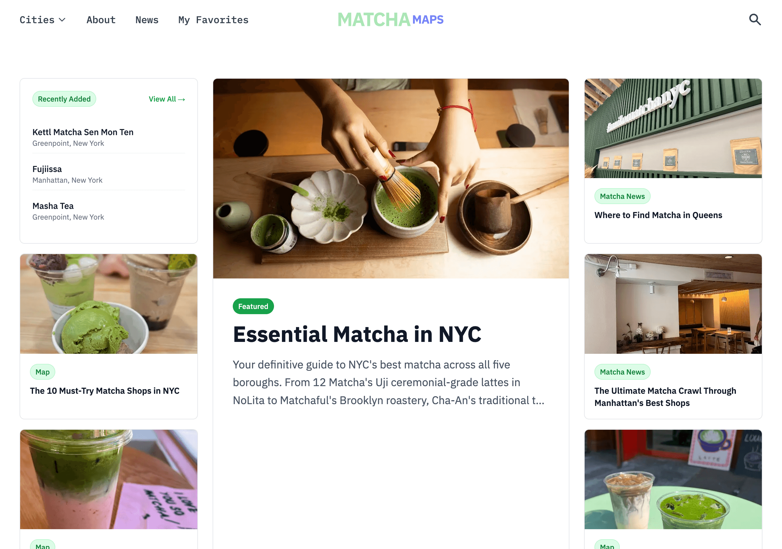 Matcha Maps New York city guide with curated shops and featured articles